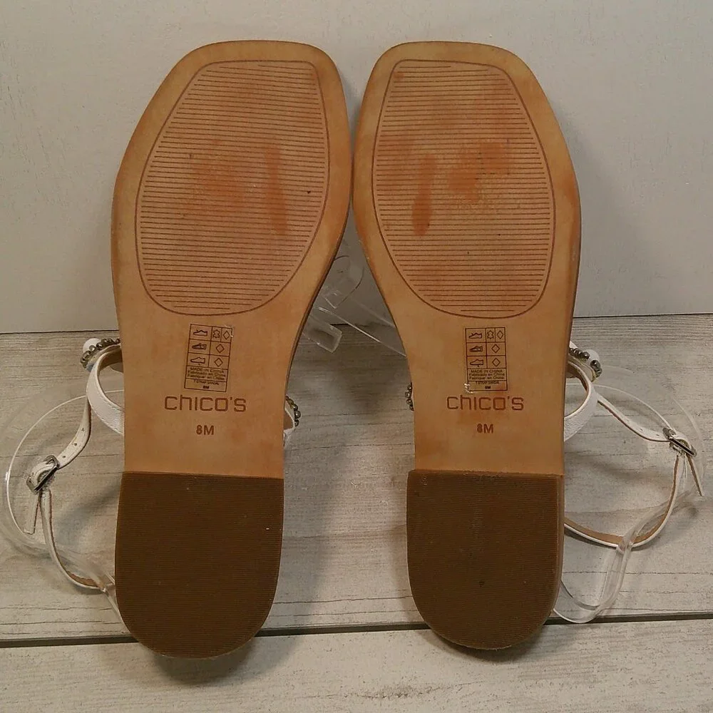Chico's T-Strap White with Gray Beaded T-Strap Boho Sandals Size 8M - Picture 9 of 9